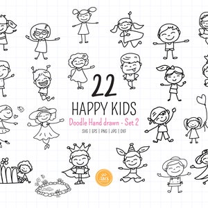 22 lachende jongens en meisjes, verschillende houdingen kind SVG, Hand getrokken stick happy kids SVG clipart, digitale bestanden, instant download, SVG clipart
