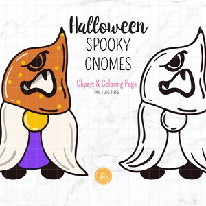 PNG Gnomo spettrale di Halloween, clipart Gnomo autunnale, sublimazione di Gnome, timbro digitale Gnome, pagina da colorare Gnome spettrale JPG, Est per modificare EPS 10.