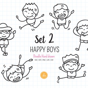 Happy Boys Set 2 SVG, dxf, clipart doodle per ragazzi disegnati a mano, timbro digitale per bambini, sublimazione del contorno della figura stilizzata, file di taglio. png, eps, jpg