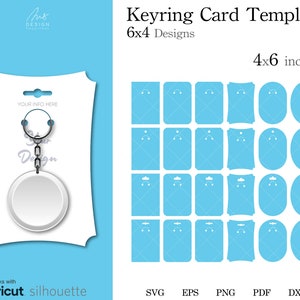24 Keyring Display Card Template SVG, 6x4 designs Keychain card 4x6 pouces SVG, DXF cut files for cricut, png, eps, pdf for hand cutting.