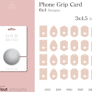 24 Plantilla de tarjeta de visualización de agarre de teléfono SVG, plantilla de embalaje de agarre de teléfono SVG, archivos de corte DXF de tarjeta para cricut, png, eps, pdf para corte manual.