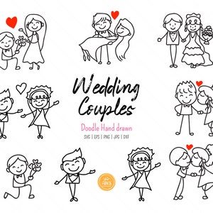 Hand gezeichnetes Gekritzel glückliches Hochzeitspaar SVG, Geschenk für sie svg, Geschenk für ihn svg, personalisiertes Geschenk svg, Cliparts, png, dxf, jpg, cut Akten