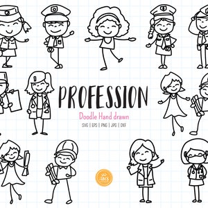 Hand drawn happy profession stick people SVG bundle, Stick kid SVG PNG, colleague clip art, digital files. Instant download.