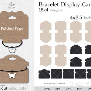 Armband Display Card Template SVG, Schmuckverpackungsvorlage SVG, Schmuckkarte DXF-Schnittdateien für Cricut, Png, Eps, Pdf für das Handschneiden.