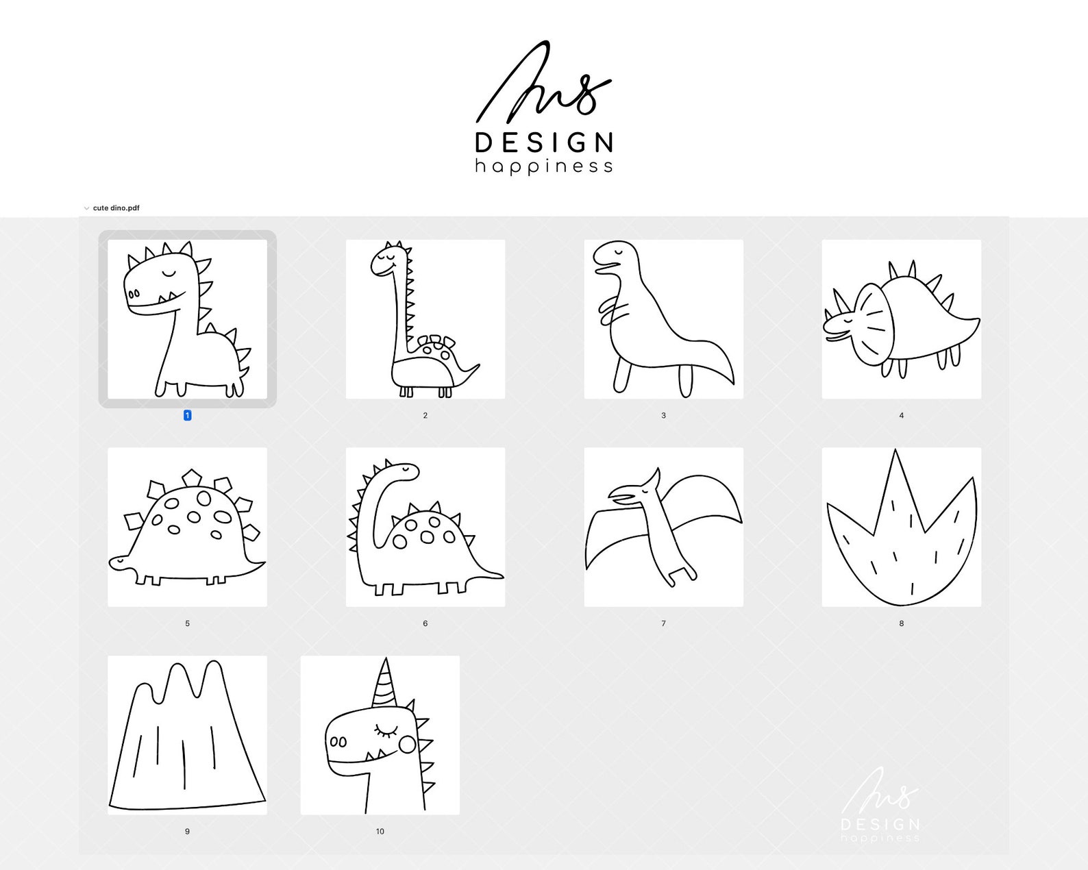 Cute Dinosaur Hand Drawn SVG, Animal Coloring for Kids Svg DXF PNG Eps ...