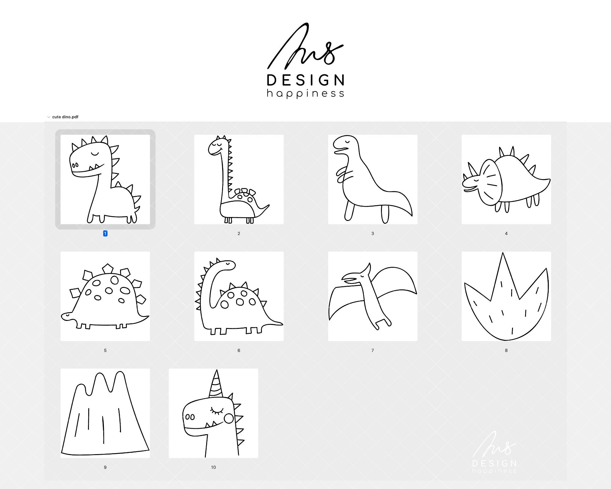 Cute Dinosaur Hand Drawn SVG, Animal Coloring for Kids Svg DXF PNG Eps ...