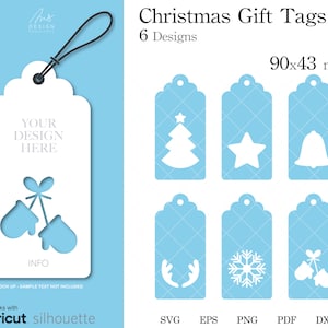 Christmas Gift Tags Templates SVG, Christmas Ornament tag PNG 6 Designs, Gift Labels png, dxf, eps, Editable, Printable PDF for hand cutting