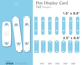 Epoxy Glitter Pen Display Card Template SVG, 14 designs SVG, 1.8″x9.8″, 2.5″x6.8″ Pen packaging DXF cut files for cricut, png, eps, pdf