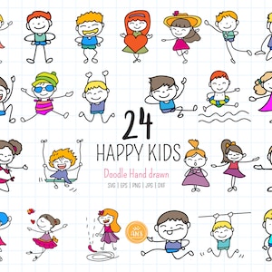 24 lächelnd Jungen und Mädchen, verschiedene Haltungen Kind SVG, handgezeichnete Stick glückliche Kinder SVG Clipart, digitale Dateien, sofortiger Download, SVG Clipart