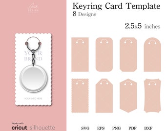 8 Keyring Display Card SVG, 2.5"x5" Keyring Template SVG, Keychain card SVG, dxf cricut cut files, png, eps, pdf