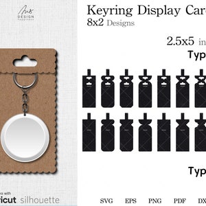 Keyring Display Card Holder Template SVG, 2x8 designs Keychain card 2.5x5 inches SVG, DXF cricut cut files, png, eps, pdf for hand cutting.