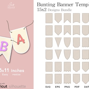 Bunting banner svg, Banner bunting birthday party, Scallop banner, Banner template svg, Bunting banner bundle svg, flag svg dxf for Cricut