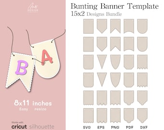 Bunting banner svg, Banner bunting birthday party, Scallop banner, Banner template svg, Bunting banner bundle svg, flag svg dxf for Cricut