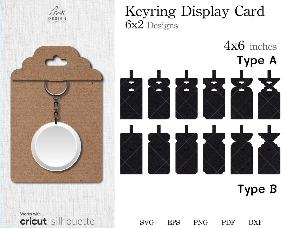 Keyring Display Card Holder Template SVG, 2x6 Designs Keychain Card 4x6 Inches SVG, DXF Cricut