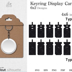 Keyring Display Card Holder Template SVG, 2x6 ontwerpen Sleutelhangerkaart 4x6 inch SVG, DXF cricut gesneden bestanden, png, eps, pdf voor handsnijden.