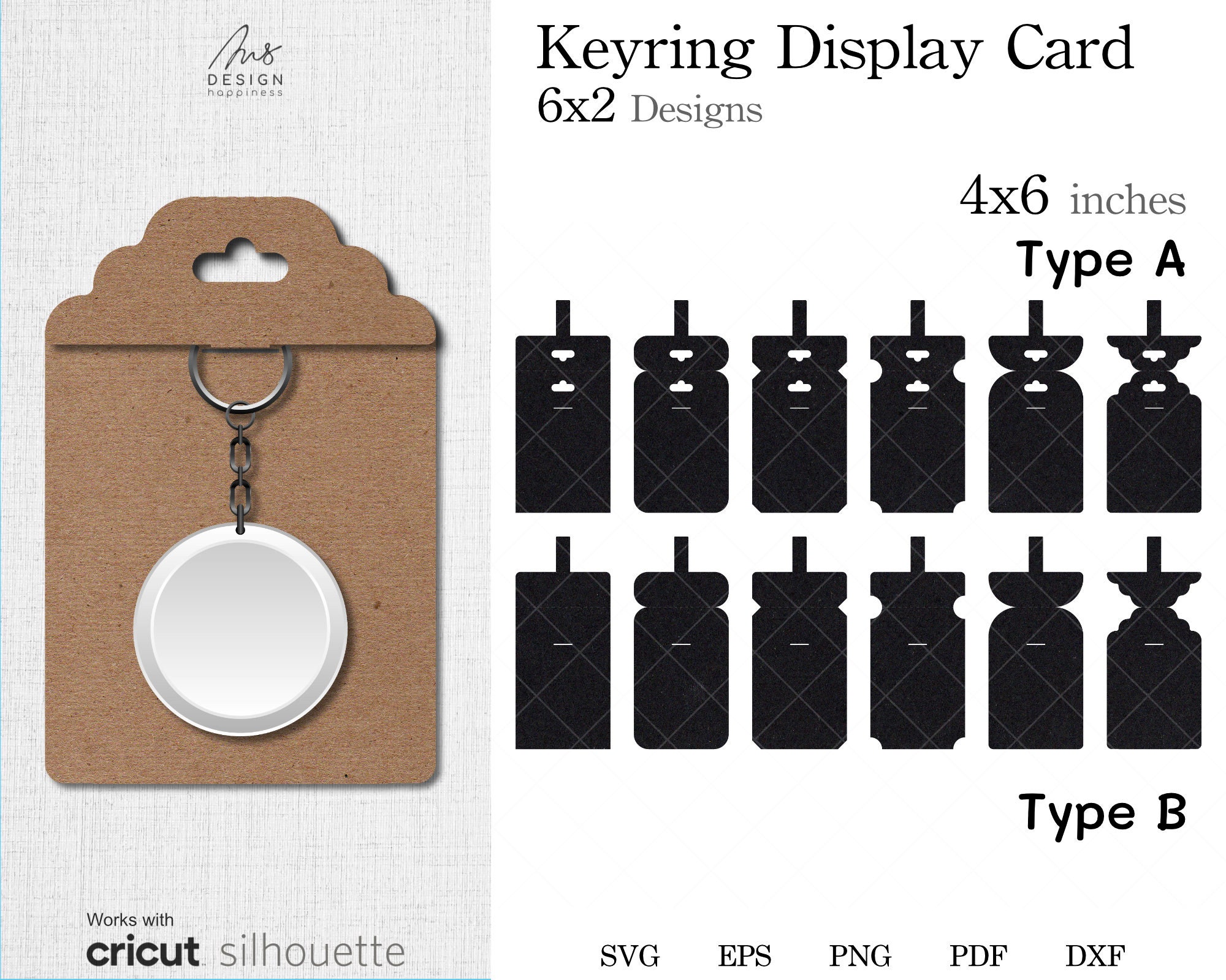 Keyring Display Card Holder Template SVG, 2x6 Designs Keychain Card 4x6