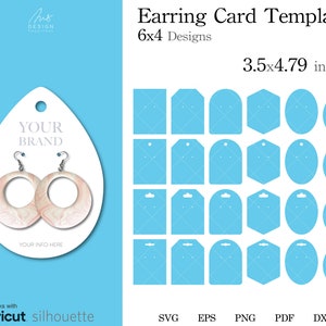 24 Earring Display Card Template SVG, Earring Packaging Template SVG, Jewelry card DXF cut files for cricut, png, eps, pdf for hand cutting.
