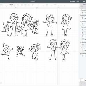 May include: A digital design of a family of stick figures. The family includes a father, mother, and three children. The family is drawn in a simple, cartoon style. The design is perfect for creating custom crafts, such as t-shirts, mugs, and home decor.