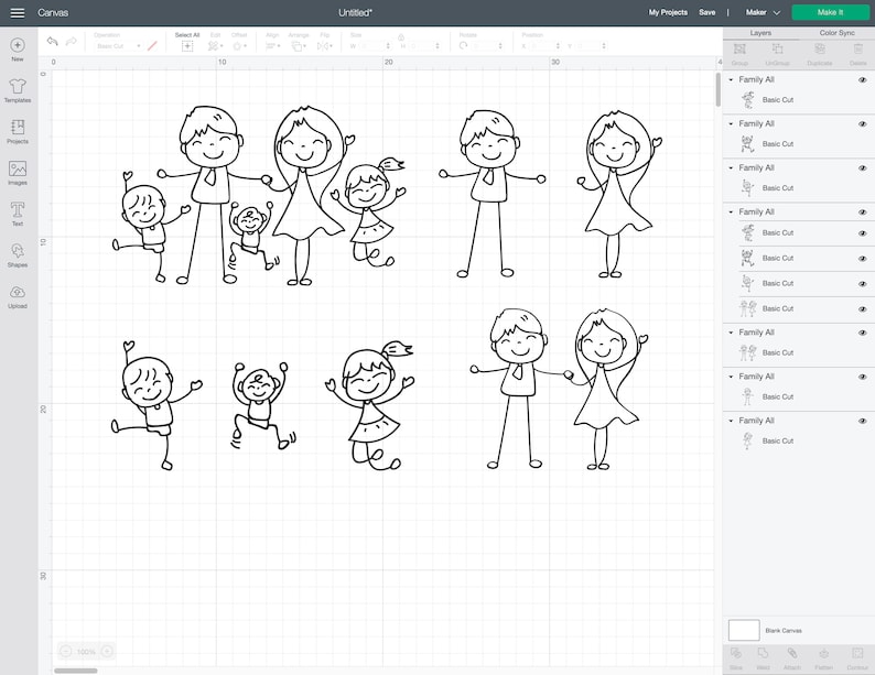 May include: A digital design of a family of stick figures. The family includes a father, mother, and three children. The family is drawn in a simple, cartoon style. The design is perfect for creating custom crafts, such as t-shirts, mugs, and home decor.