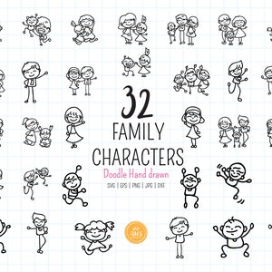 Hand drawn Family stick people SVG bundle, Stick kid SVG PNG hand drawn, happy family clip art, family svg, digital files. Instant download.