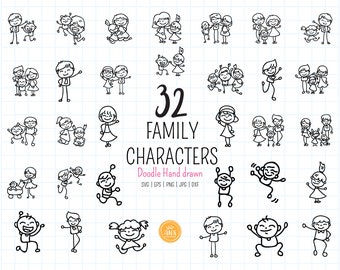 Hand drawn Family stick people SVG bundle, Stick kid SVG PNG hand drawn, happy family clip art, family svg, digital files. Instant download.