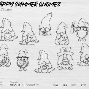 10 Hand drawn Summer Gnomes SVG, Graduate Gnomes SVG PNG, Coffee Gnomes svg clip art, Happy Gnomes svg, digital files. Instant download.
