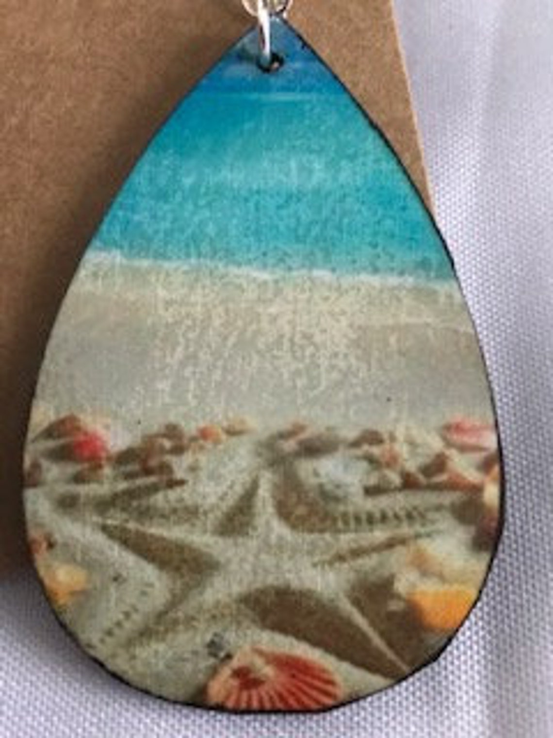 Beach design Handmade wooden sublimation tear drop earrings Etsy