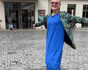 Robe surdimensionnée « Kunglig » - femme - dames - longueur mollet - robe chemise - T-shirt - coton - été - printemps - bleu - royal - fille
