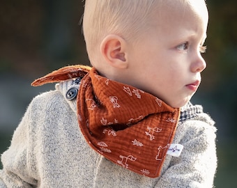 Neck scarf - Christmas - scarf - triangular scarf - bandana - scarf - children - forest animals - rust red - blue - animals - baby - burp cloth - gift