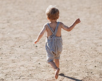 Leinenhose - Latzhose - Hosenträger - kurz - Sommer - Streifen - Chino - Stoffhose - unisex - Kinder - Mitwachshose