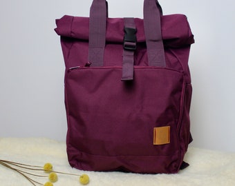 Backpack "följeslagare" - burgundy - red - backpacker - bag - unisex - diaper bag - diaper backpack - handbag - daypack - roll top