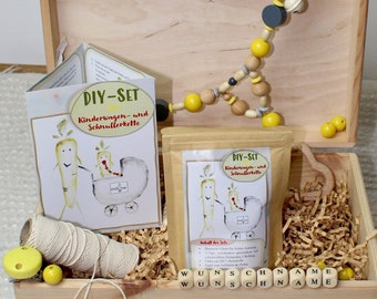 2in1 DIY Set - Pacifier - Yellow - Stroller Necklace - Name - Bite Ring - Craft Set - Ribbon - Clip - Gift Christmas - Baby - Accessory
