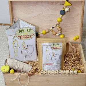 2in1 DIY Set - Pacifier - Yellow - Stroller Necklace - Name - Bite Ring - Craft Set - Ribbon - Clip - Gift Christmas - Baby - Accessory