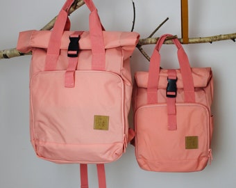 Backpack "följeslagare mini" - peach - pink - bag - bag - back to school - school - wrap - rolltop - kindergarten - children - recycled - gift