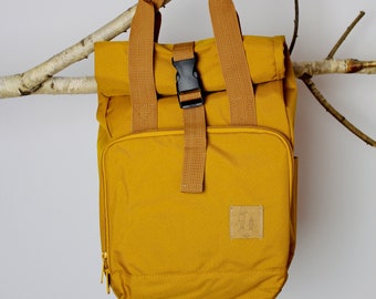 Backpack "följeslagare mini" - yellow - mustard - bag - bag - back to school - school - wrap - rolltop - kindergarten - children - recycled - gift