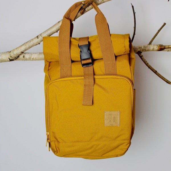 Backpack "följeslagare mini" - yellow - mustard - bag - bag - back to school - school - wrap - rolltop - kindergarten - children - recycled - gift