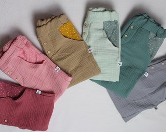 Chinos muselina - largos - pantalón - primavera - verano - bolsillos pantalón - unisex - niños - Semana Santa - matrícula escolar - bautizo - niño - niña - botones