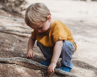 Chino - linen - trousers - fabric trousers - cotton - summer - spring - children - baby - summer trousers - bloomers - trouser pockets - stripes - capri