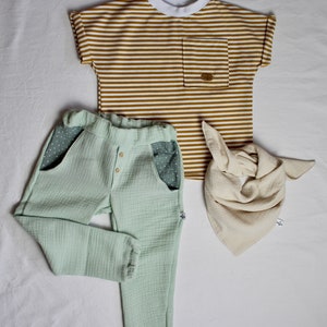 Chinos muselina largos pantalón primavera verano bolsillos pantalón unisex niños Semana Santa matrícula escolar bautizo niño niña botones Helle Minze