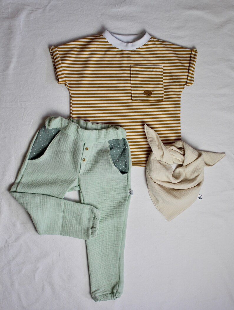 Chinos muselina largos pantalón primavera verano bolsillos pantalón unisex niños Semana Santa matrícula escolar bautizo niño niña botones Helle Minze