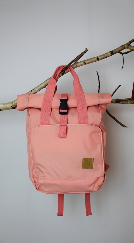 Rucksack "följeslagare" - peach - rosa - lachs - Backpacker -Tasche - Geschenk Schulanfang - Laptop - Wickelrucksack - Handtasche - Rolltop