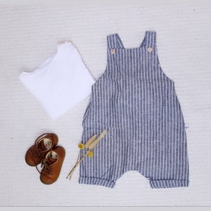 Linen pants - short - dungarees - suspenders - summer - spring - knickerbocker - straps - children - baby - stripes - striped - cotton