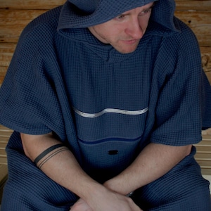 poncho de bain élégant pour adultes - unisexe pour sauna et lac - en 100% coton - surdimensionné, cousu à la main - look partenaire avec enfant/chien