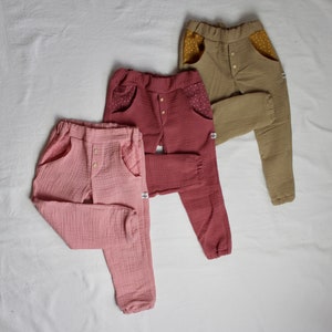 Chinos muselina largos pantalón primavera verano bolsillos pantalón unisex niños Semana Santa matrícula escolar bautizo niño niña botones imagen 3