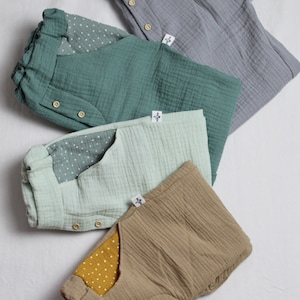 Chinos muselina largos pantalón primavera verano bolsillos pantalón unisex niños Semana Santa matrícula escolar bautizo niño niña botones Schilf