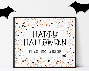 Happy Halloween Sign for Party, Dessert Table, Employee Staff Appreciation, Candy Bowl Sign for Front Door Porch, Trunk or Treat, Printable