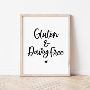 Gluten Dairy Free Sign, Allergy Friendly Food Label, Dessert Bar Buffet Table for Modern Minimalist Birthday, Wedding, Shower Printable Sign