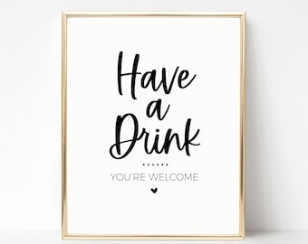 Grappig barbord voor modern minimalistisch afstudeerfeest, verjaardagsfeest, verlovingsfeest, meer dan 21 drankjes voor volwassenen, bruiloft open bar afdrukbaar