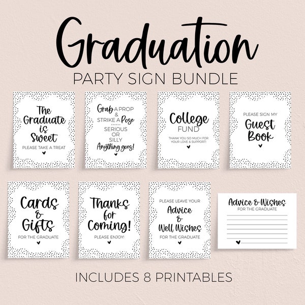 Graduation Party Sign Bundle, Modern Minimalist, Guestbook Sign, Thanks for Coming, Photo Booth, Cards and Gifts, Advice & Wisdom, Printable