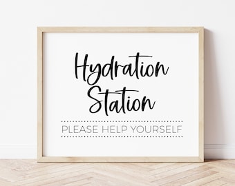 Hydration Station Printable Sign for Graduation, Birthday Party, Summer BBQ, Minimalist Beverage Bar & Water Table Decor, Cold Drinks, Water